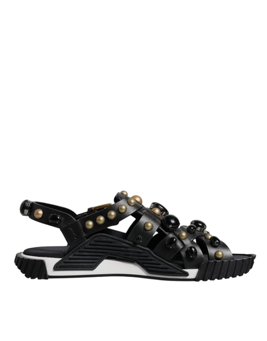 Dolce & Gabbana Schwarze Leder Nieten Slides Sandalen Schuhe - Image 1
