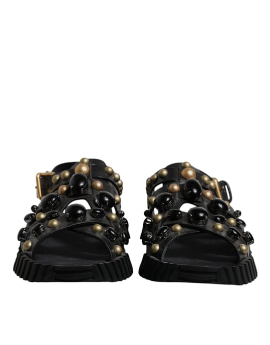 Dolce & Gabbana Schwarze Leder Nieten Slides Sandalen Schuhe - Image 2