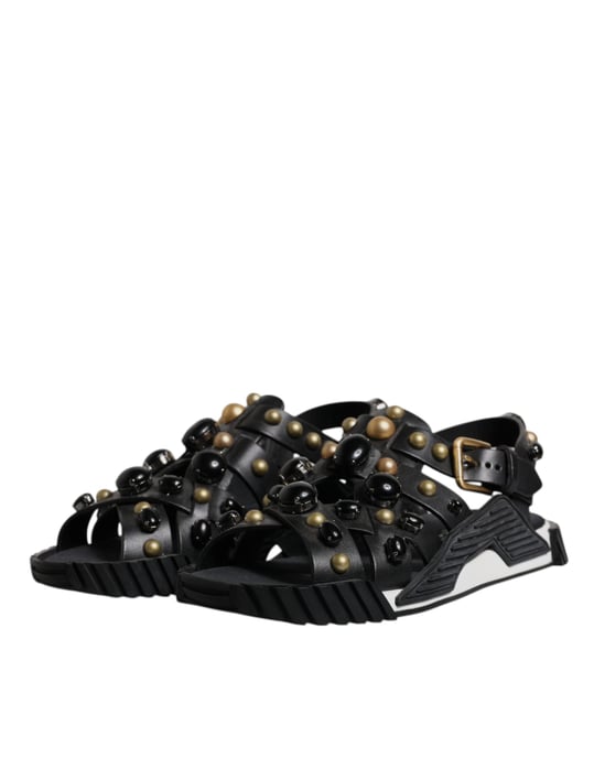 Dolce & Gabbana Schwarze Leder Nieten Slides Sandalen Schuhe - Image 4