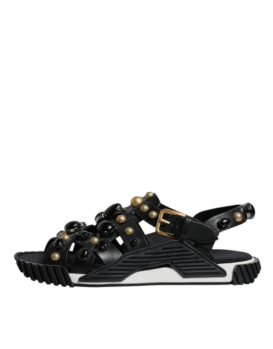 Dolce & Gabbana Schwarze Leder Nieten Slides Sandalen Schuhe - Image 6