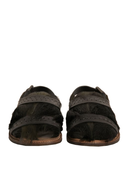 Dolce & Gabbana Grüne Gazelle Haarlederflats Sandalen Schuhe - Image 2