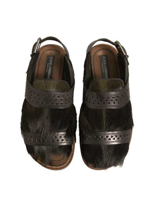Dolce & Gabbana Grüne Gazelle Haarlederflats Sandalen Schuhe - Image 3