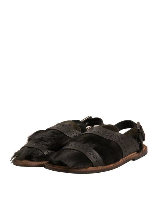 Dolce & Gabbana Grüne Gazelle Haarlederflats Sandalen Schuhe - Image 4