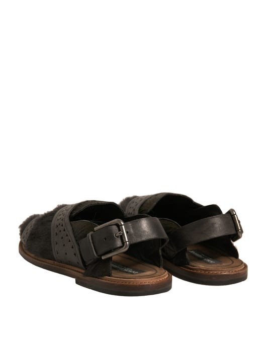 Dolce & Gabbana Grüne Gazelle Haarlederflats Sandalen Schuhe - Image 5