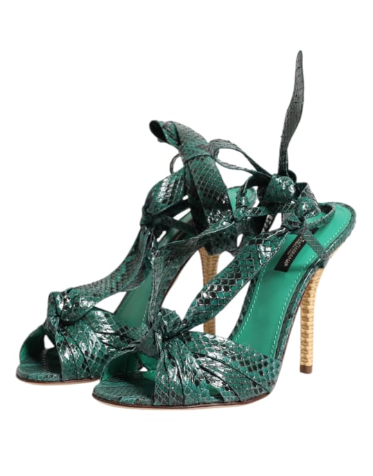 Dolce & Gabbana Grüne Pythonleder Absatzsandalen Schuhe - Image 4