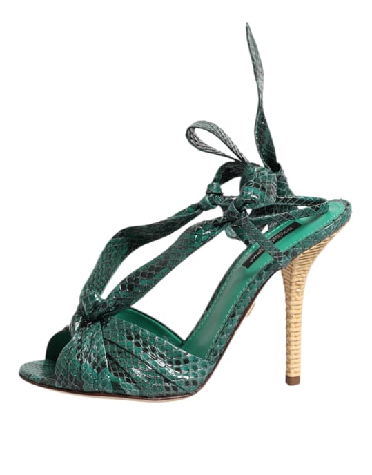 Dolce & Gabbana Grüne Pythonleder Absatzsandalen Schuhe - Image 6
