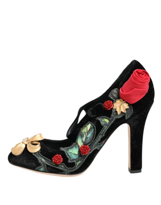 Dolce & Gabbana Schwarze Rosen Kristallbrosche für Mary-Jane-Schuhe - Schwarz - Image 2