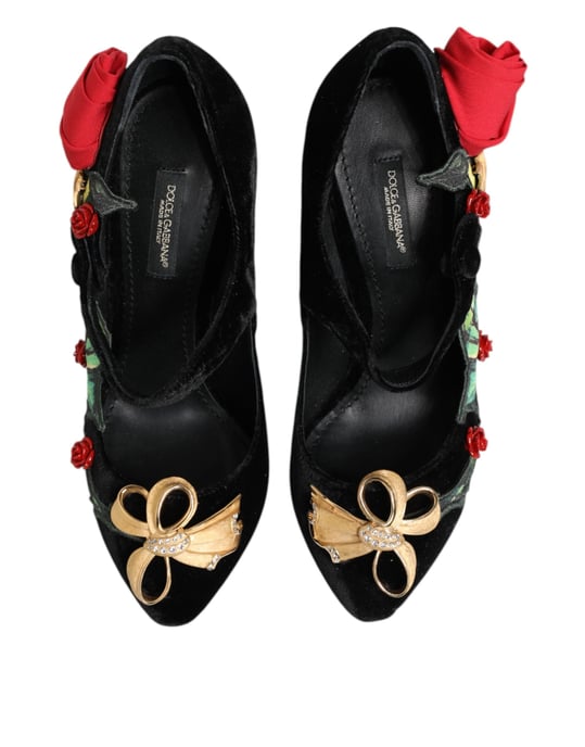 Dolce & Gabbana Schwarze Rosen Kristallbrosche für Mary-Jane-Schuhe - Schwarz - Image 4