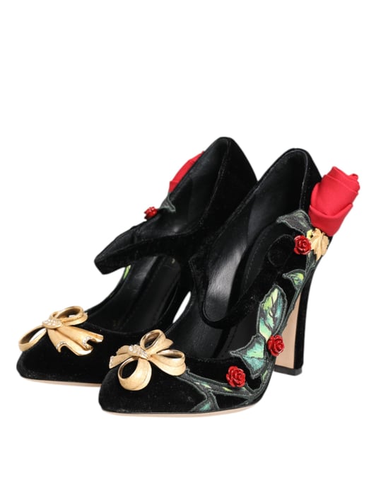 Dolce & Gabbana Schwarze Rosen Kristallbrosche für Mary-Jane-Schuhe - Schwarz - Image 5
