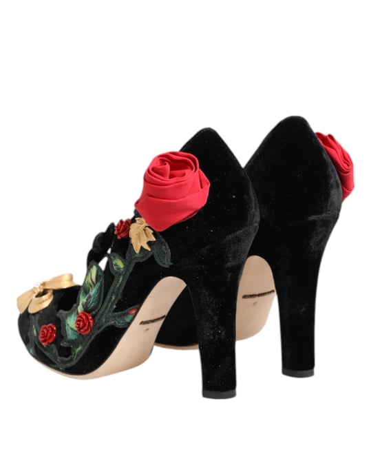 Dolce & Gabbana Schwarze Rosen Kristallbrosche für Mary-Jane-Schuhe - Schwarz - Image 6