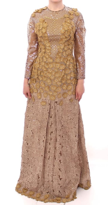 Lanre Da Silva Ajayi GOLD Lange Spitzen-Maxikleid mit Kristallen - Image 1