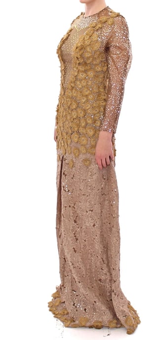 Lanre Da Silva Ajayi GOLD Lange Spitzen-Maxikleid mit Kristallen - Image 2