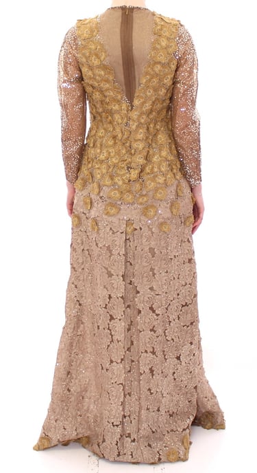 Lanre Da Silva Ajayi GOLD Lange Spitzen-Maxikleid mit Kristallen - Image 3