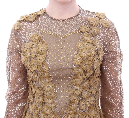 Lanre Da Silva Ajayi GOLD Lange Spitzen-Maxikleid mit Kristallen - Image 4