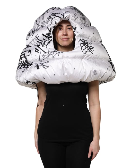 Dolce & Gabbana Weißer Polyester Bedruckter Kapuzenquilt-Hut - Image 2