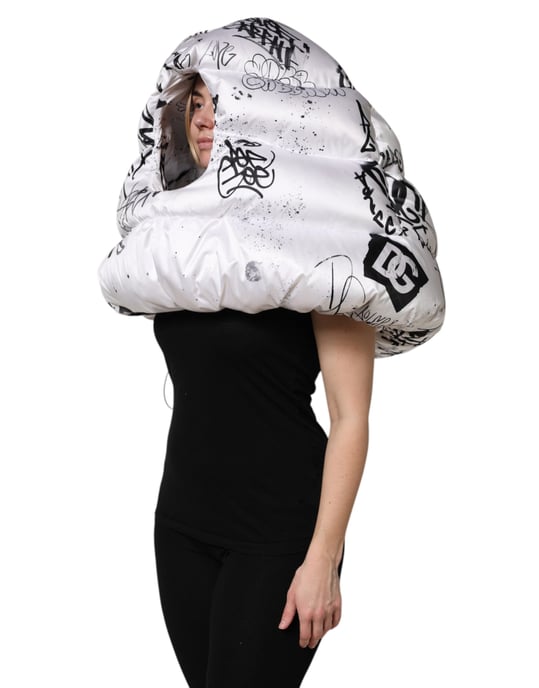 Dolce & Gabbana Weißer Polyester Bedruckter Kapuzenquilt-Hut - Image 3