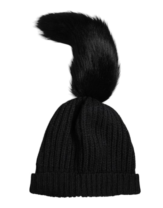 Dolce & Gabbana Schwarze Acrylstrickmütze mit Kunstfell für den Winter - Image 2