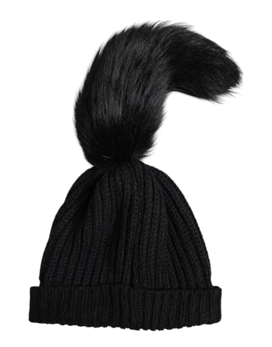Dolce & Gabbana Schwarze Acrylstrickmütze mit Kunstfell für den Winter - Image 4