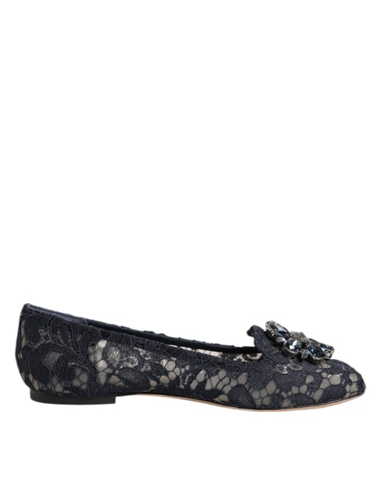 Dolce & Gabbana Blue Taormina Spitze Kristalle Ballerinas - Image 1
