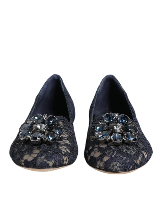 Dolce & Gabbana Blue Taormina Spitze Kristalle Ballerinas - Image 2