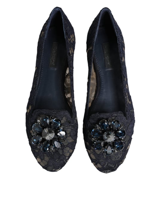 Dolce & Gabbana Blue Taormina Spitze Kristalle Ballerinas - Image 3