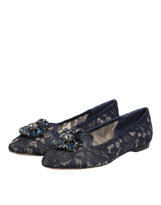 Dolce & Gabbana Blue Taormina Spitze Kristalle Ballerinas - Image 4