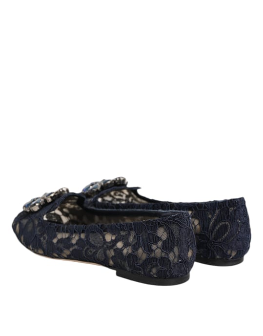 Dolce & Gabbana Blue Taormina Spitze Kristalle Ballerinas - Image 5