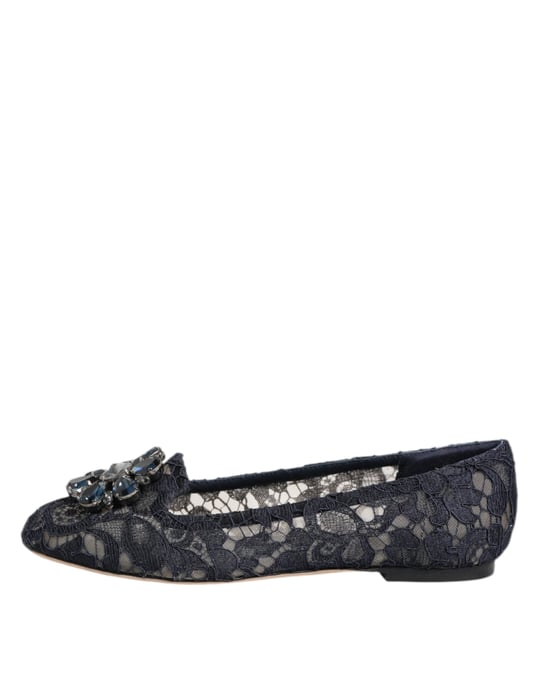 Dolce & Gabbana Blue Taormina Spitze Kristalle Ballerinas - Image 6