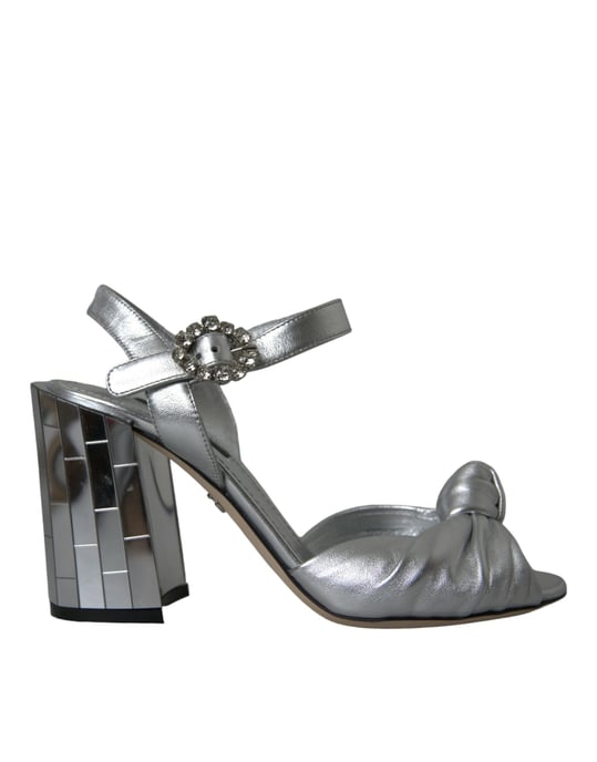 Dolce & Gabbana Silberne Lammleder Absatzsandalen Schuhe - Image 1