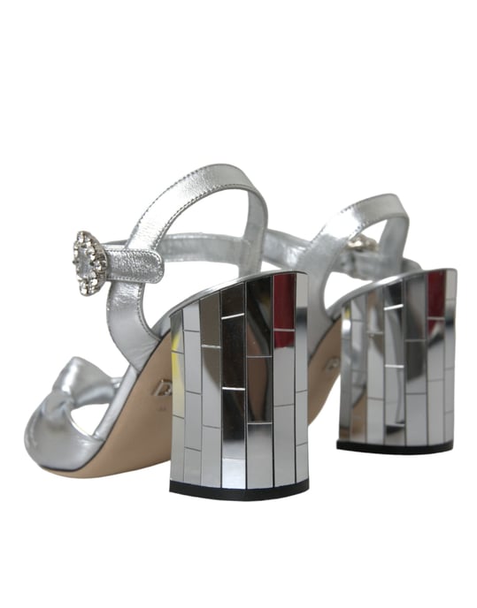 Dolce & Gabbana Silberne Lammleder Absatzsandalen Schuhe - Image 3