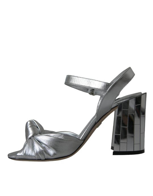Dolce & Gabbana Silberne Lammleder Absatzsandalen Schuhe - Image 4