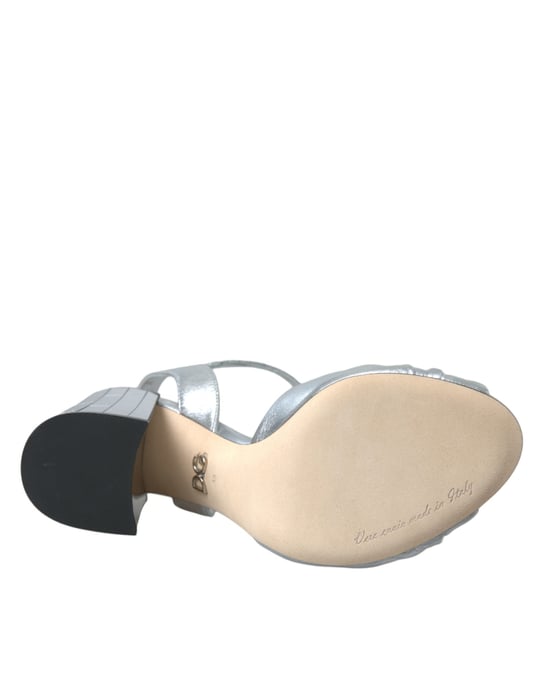 Dolce & Gabbana Silberne Lammleder Absatzsandalen Schuhe - Image 5