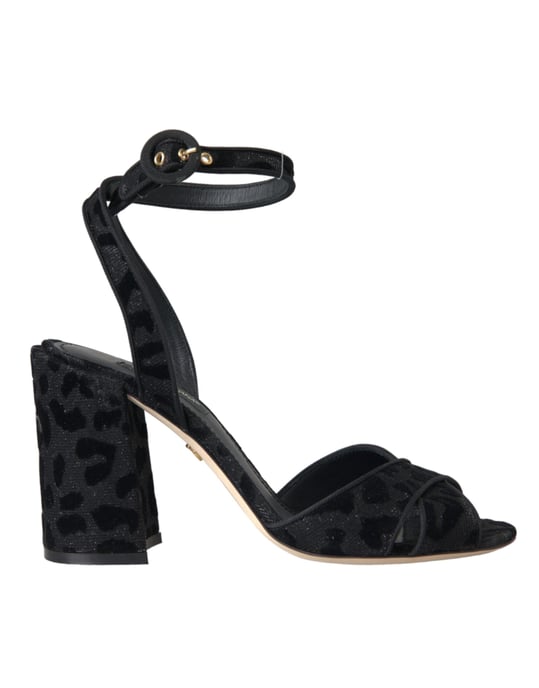 Dolce & Gabbana Schwarze Leopard Wildleder Absatzsandalen Schuhe - Image 1