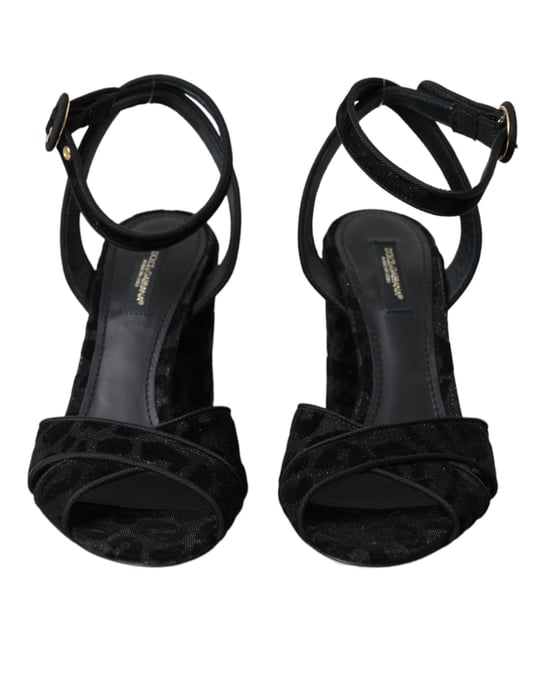 Dolce & Gabbana Schwarze Leopard Wildleder Absatzsandalen Schuhe - Image 2