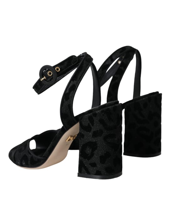 Dolce & Gabbana Schwarze Leopard Wildleder Absatzsandalen Schuhe - Image 3