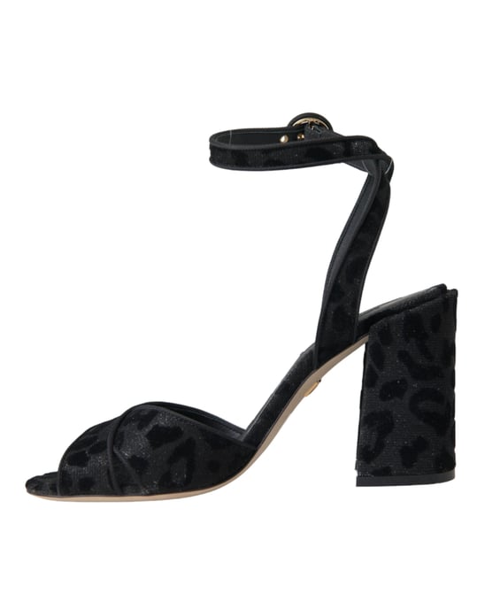 Dolce & Gabbana Schwarze Leopard Wildleder Absatzsandalen Schuhe - Image 4