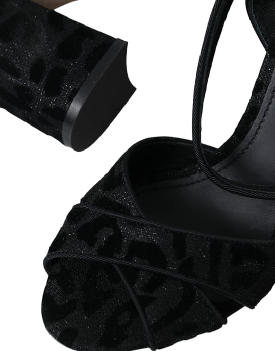 Dolce & Gabbana Schwarze Leopard Wildleder Absatzsandalen Schuhe - Image 6