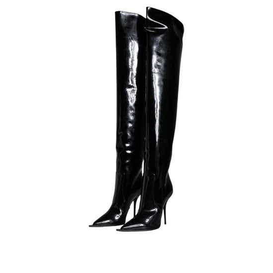 Dolce & Gabbana Schwarze Leder Überknie-Stiefel - Image 2
