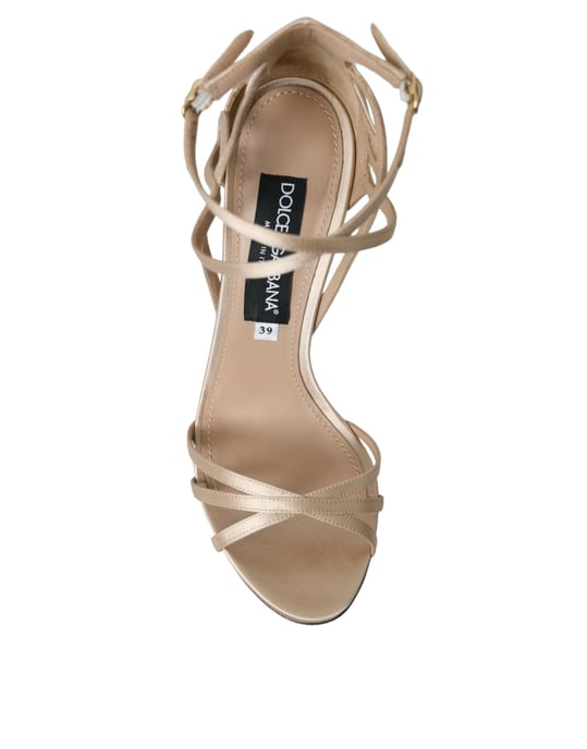 Dolce & Gabbana Beigefarbene Leder Sandalen mit Riemen - Image 6