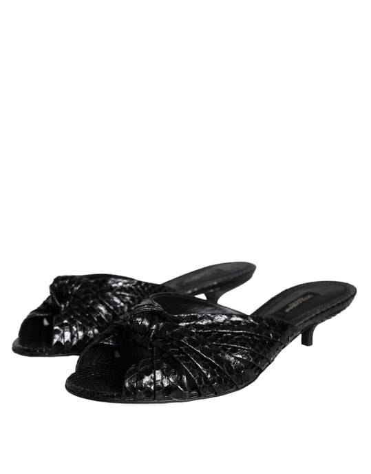 Dolce & Gabbana Schwarze Lederabsatz-Slides Sandalen Schuhe - Image 3