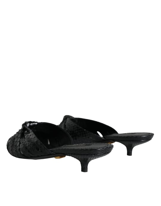Dolce & Gabbana Schwarze Lederabsatz-Slides Sandalen Schuhe - Image 5