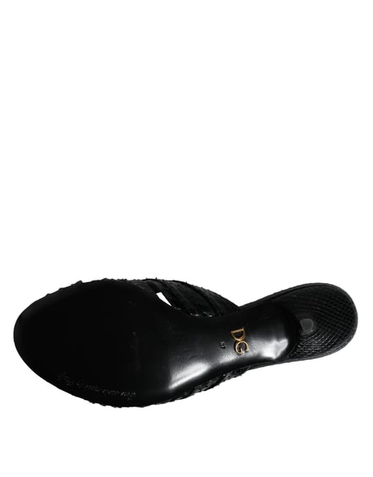 Dolce & Gabbana Schwarze Lederabsatz-Slides Sandalen Schuhe - Image 6