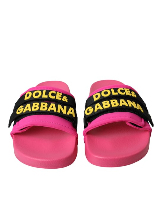 Dolce & Gabbana Pink-Black-Logo Strandflats Sandalen Schuhe - Image 2