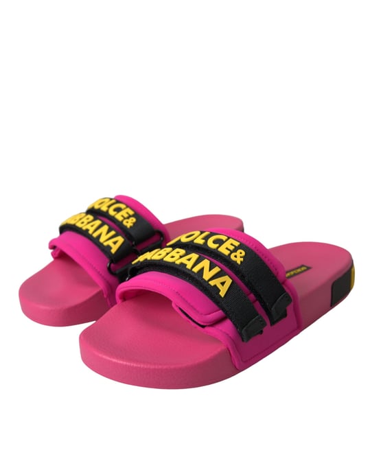 Dolce & Gabbana Pink-Black-Logo Strandflats Sandalen Schuhe - Image 3