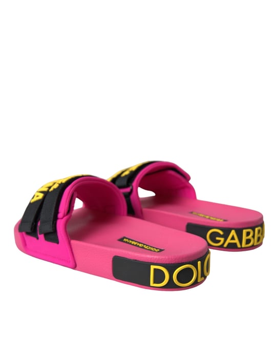 Dolce & Gabbana Pink-Black-Logo Strandflats Sandalen Schuhe - Image 4