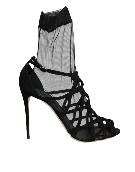 Dolce & Gabbana Schwarze Tüll Stretch Absatzsandalen Schuhe - Image 1