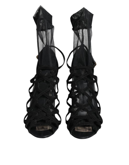 Dolce & Gabbana Schwarze Tüll Stretch Absatzsandalen Schuhe - Image 2