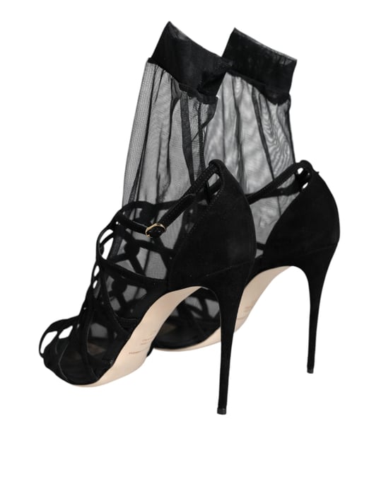 Dolce & Gabbana Schwarze Tüll Stretch Absatzsandalen Schuhe - Image 4