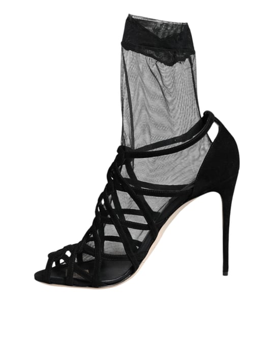Dolce & Gabbana Schwarze Tüll Stretch Absatzsandalen Schuhe - Image 5