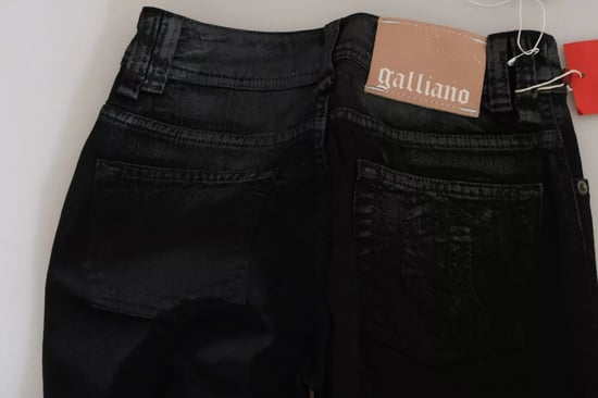 John Galliano Schwarze Gewaschene Hohe Taille Ausgestellte Denim Freizeitjeans - Image 6